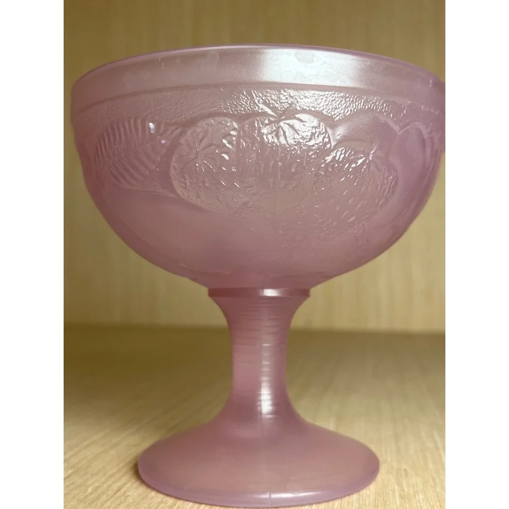 Vintage Luminarc France Frosted Pink Glass Fruit Embossed Dessert Sherbet Bowl